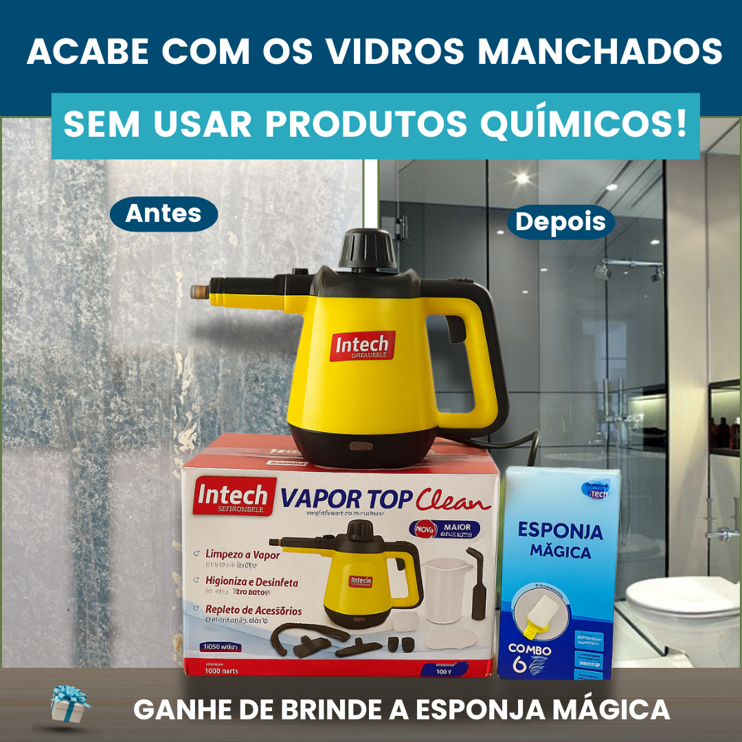 Limpador à Vapor com 9 acessórios + Brinde Esponja Mágica