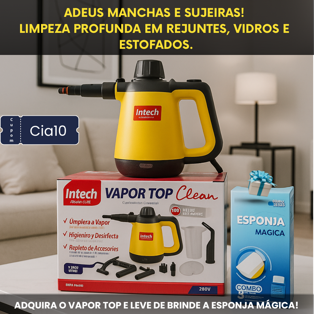 Limpador à Vapor com 9 acessórios + Brinde Esponja Mágica