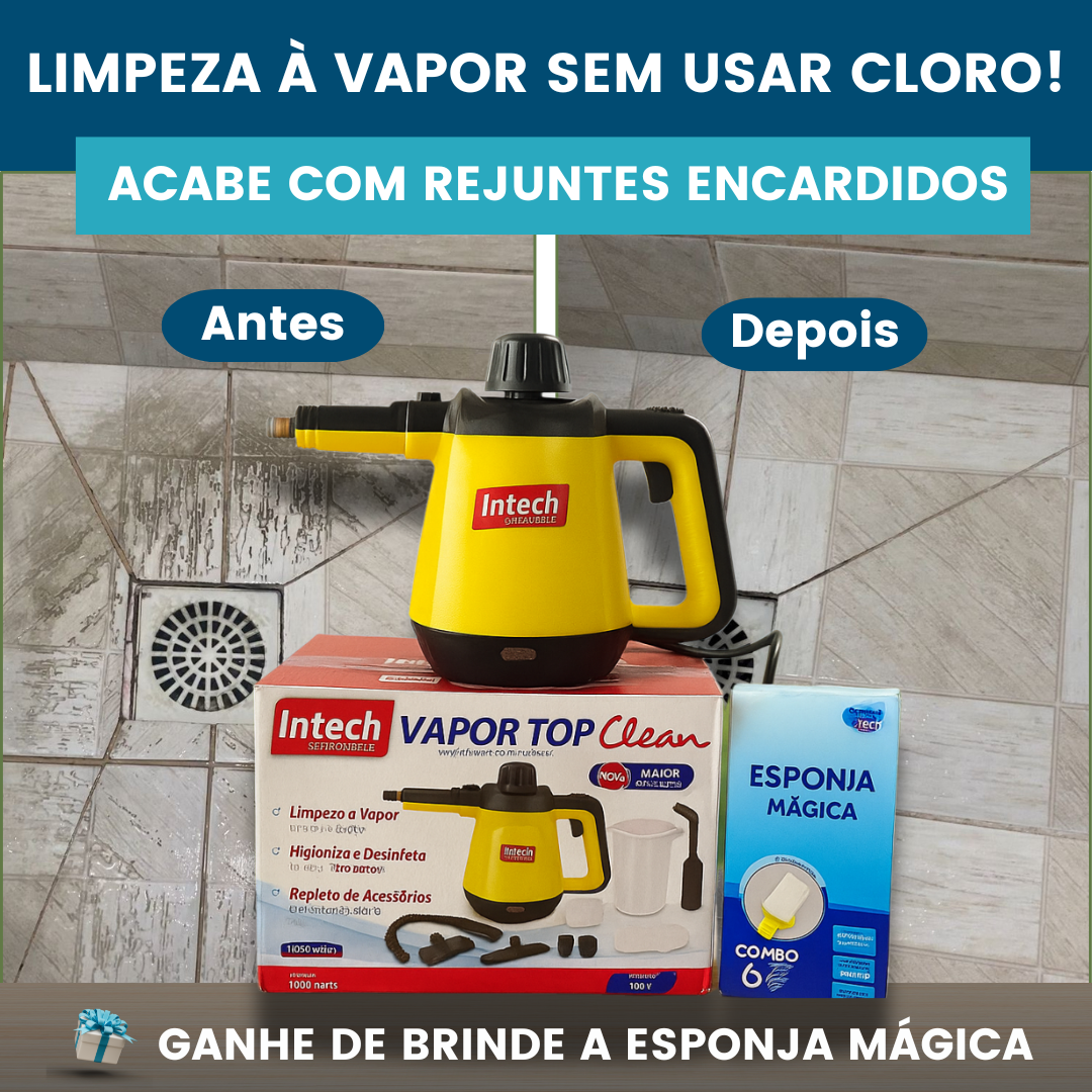 Limpador à Vapor com 9 acessórios + Brinde Esponja Mágica