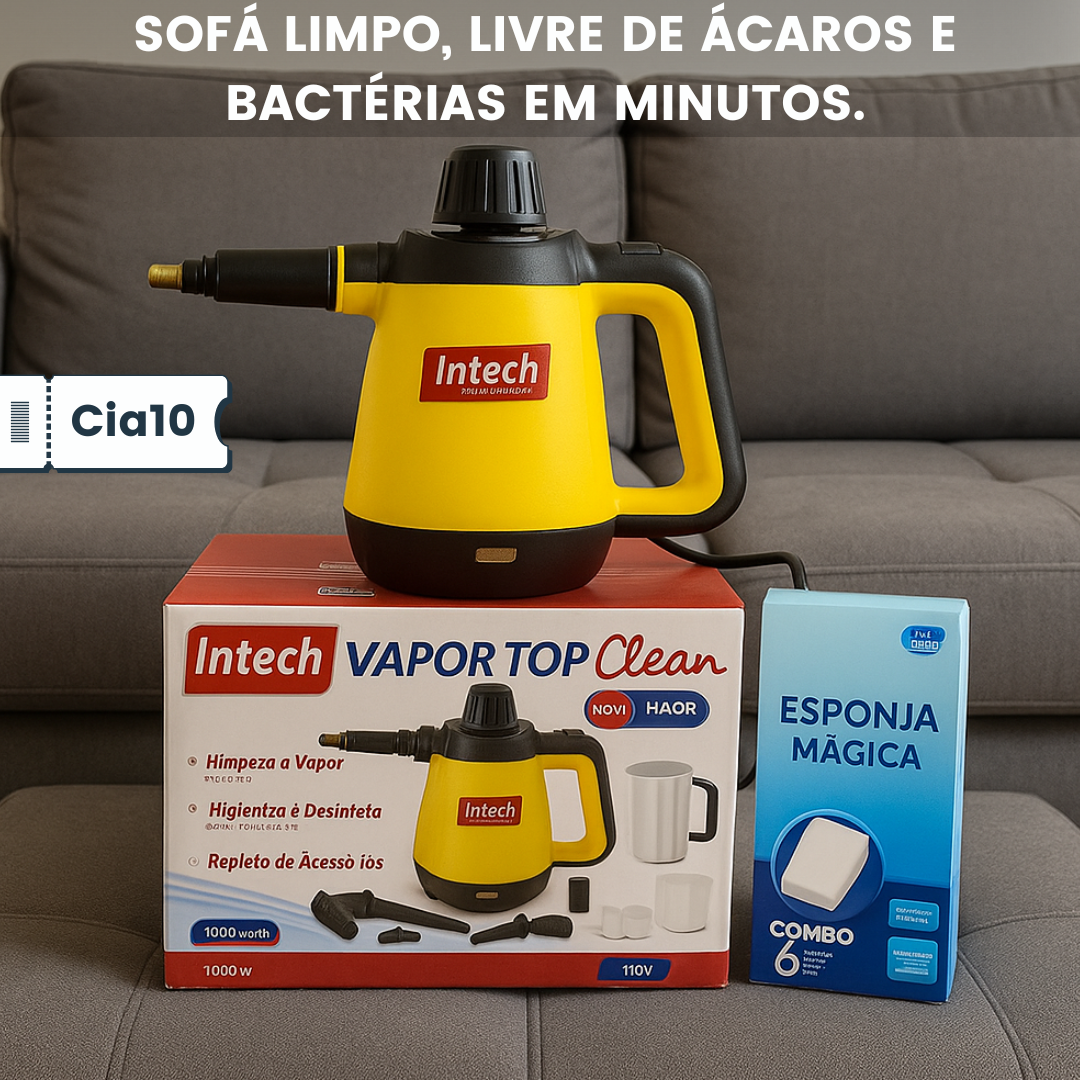 Limpador à Vapor com 9 acessórios + Brinde Esponja Mágica