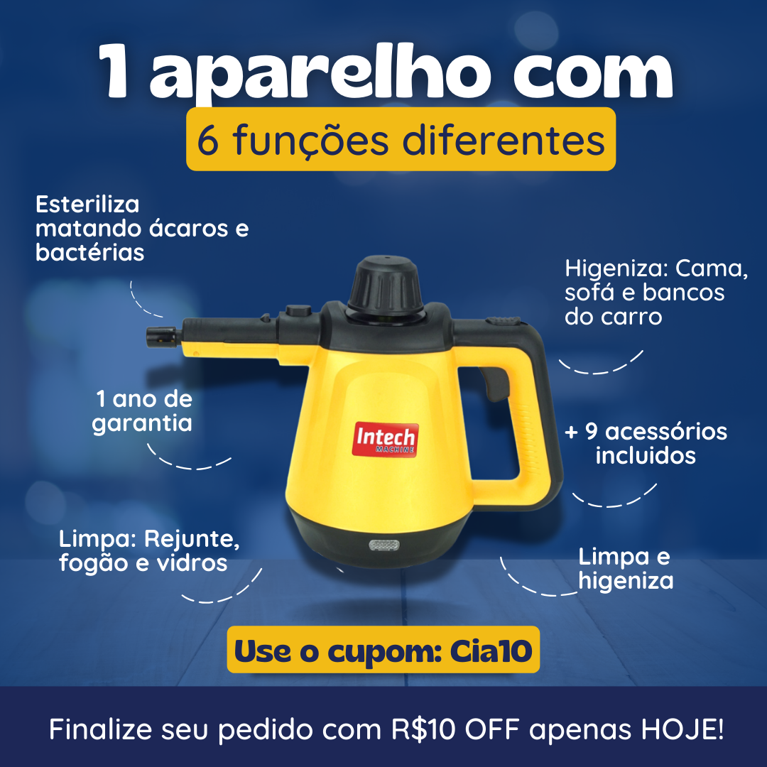 Limpador à Vapor com 9 acessórios + Brinde Esponja Mágica