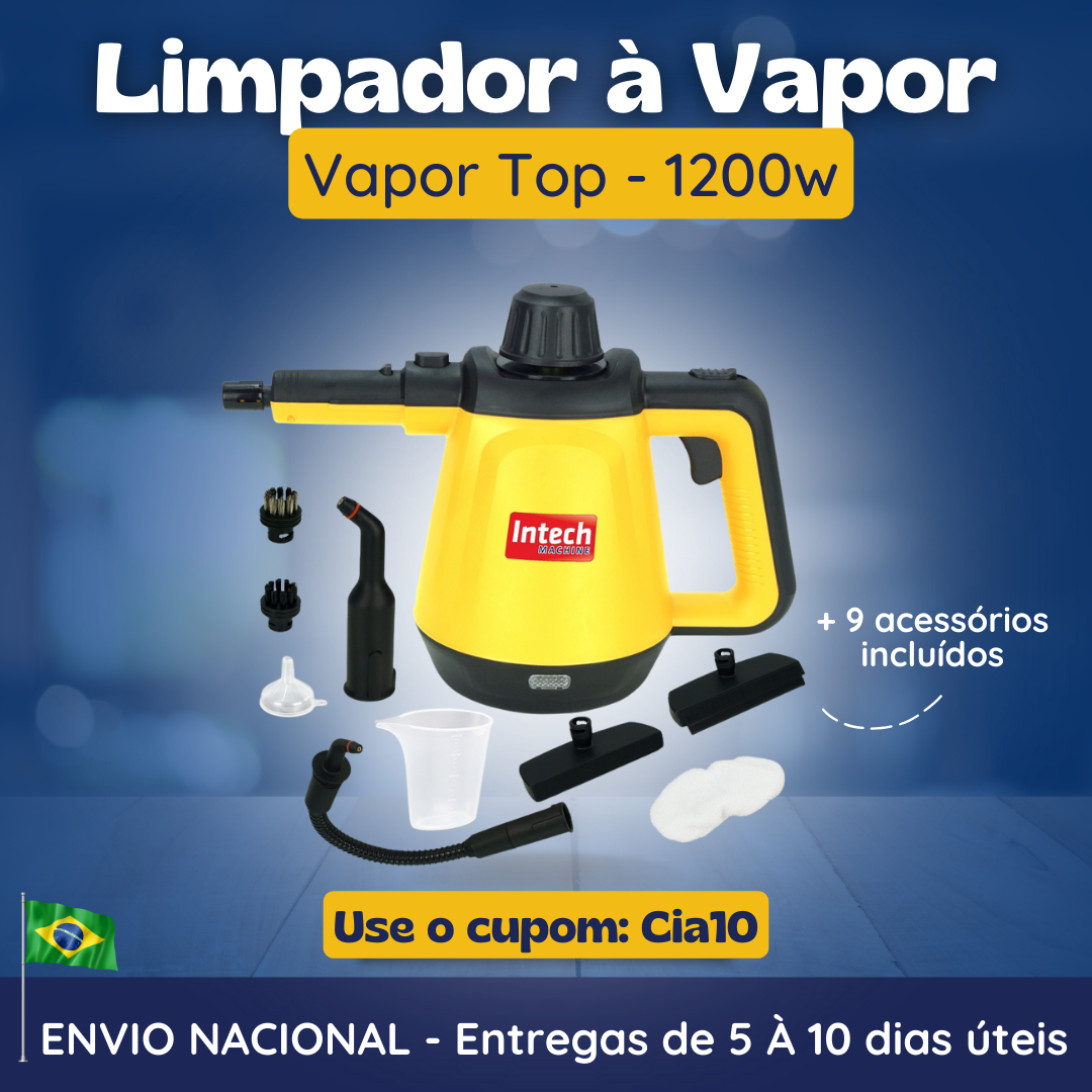 Limpador à Vapor com 9 acessórios + Brinde Esponja Mágica