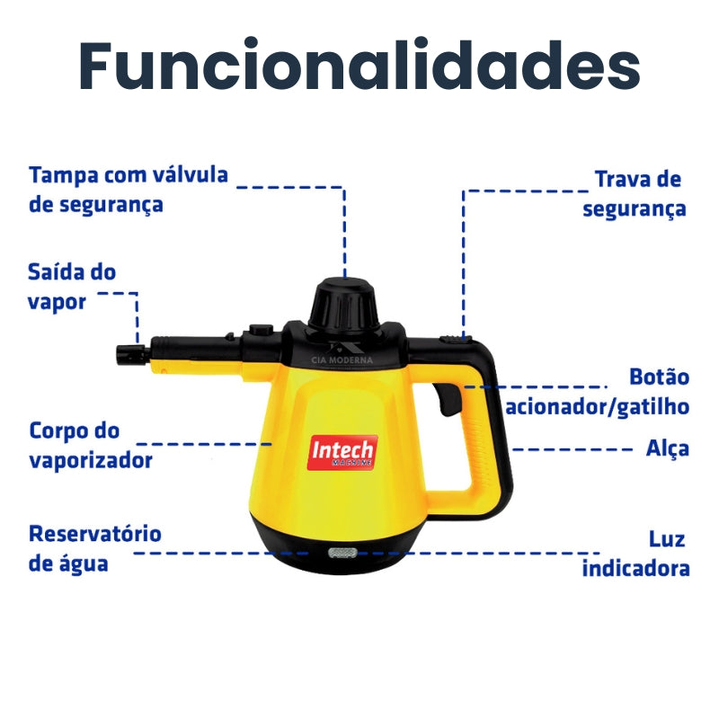 Limpador à Vapor com 9 acessórios + Brinde Esponja Mágica