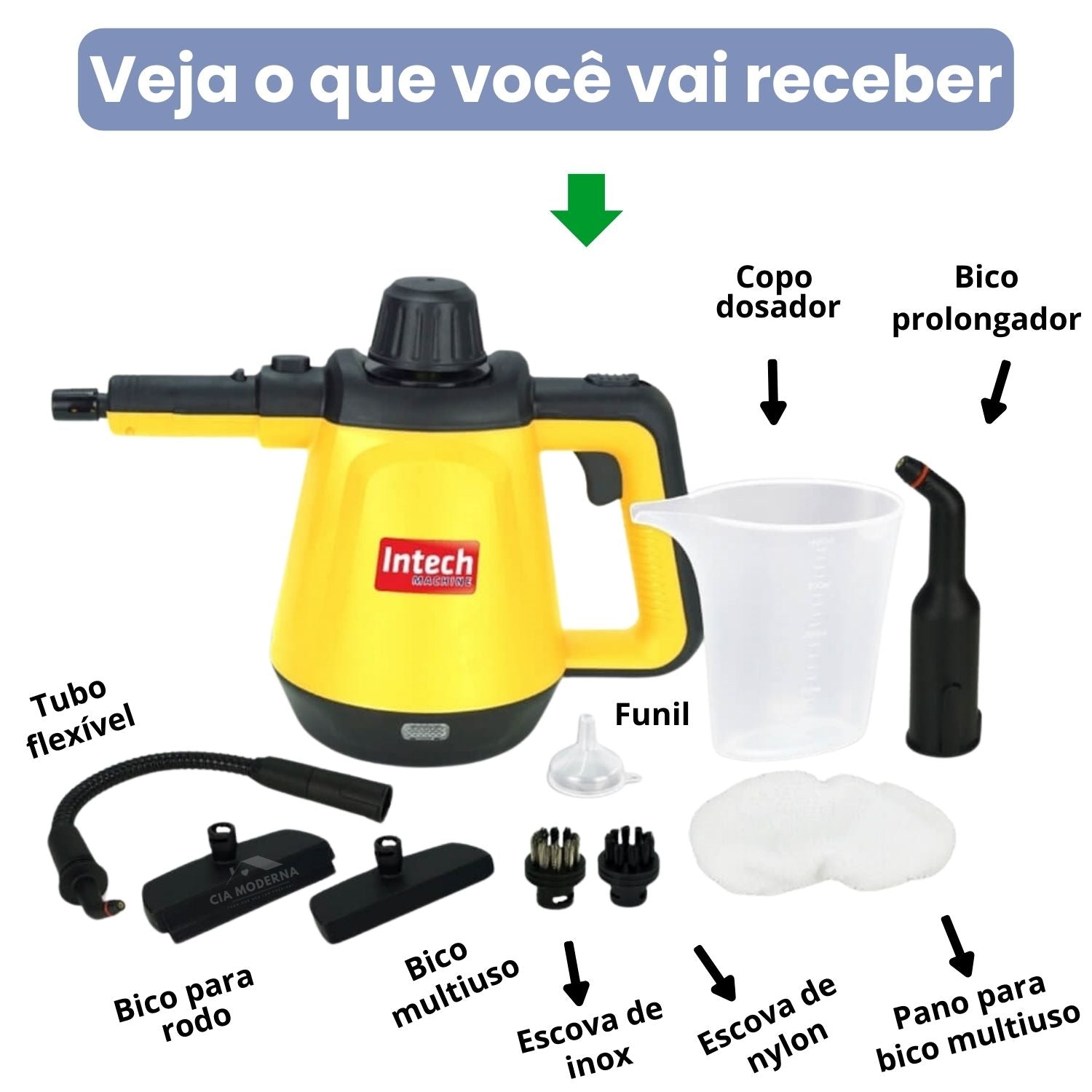 Limpador à Vapor com 9 acessórios + Brinde Esponja Mágica