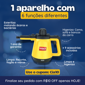 Limpador à Vapor com 9 acessórios + Brinde Esponja Mágica