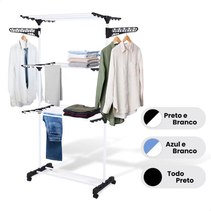 Varal Dobrável 3 Andares com Rodinhas