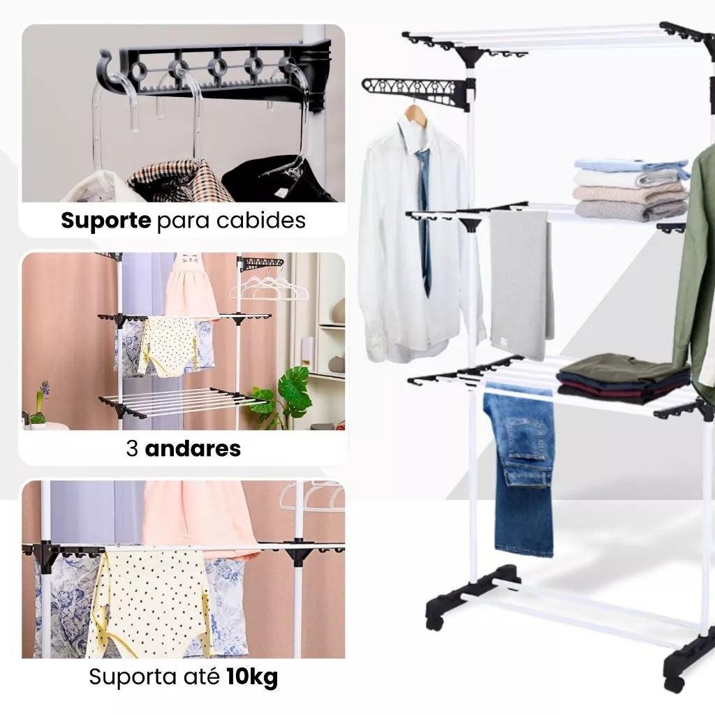 Varal Dobrável 3 Andares com Rodinhas