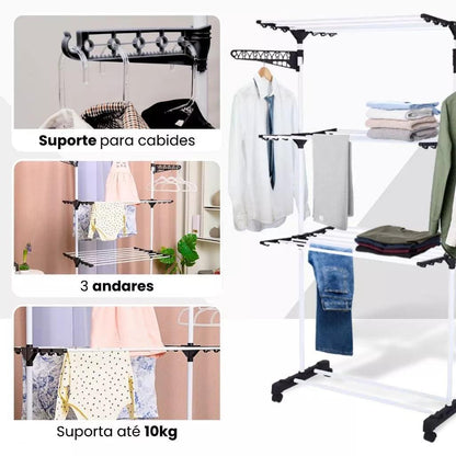 Varal Dobrável 3 Andares com Rodinhas