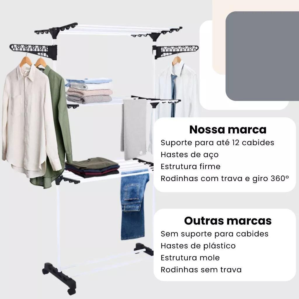 Varal Dobrável 3 Andares com Rodinhas