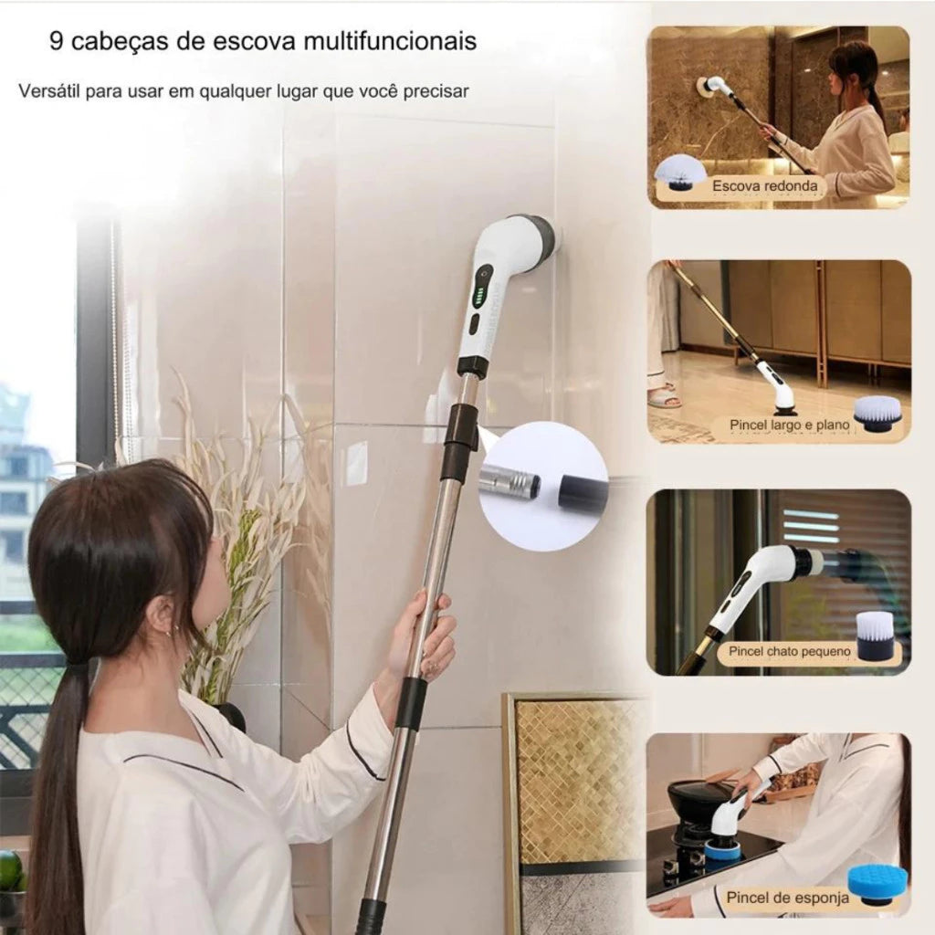 Escova Elétrica de Limpeza Gira 360 + 9 acessórios