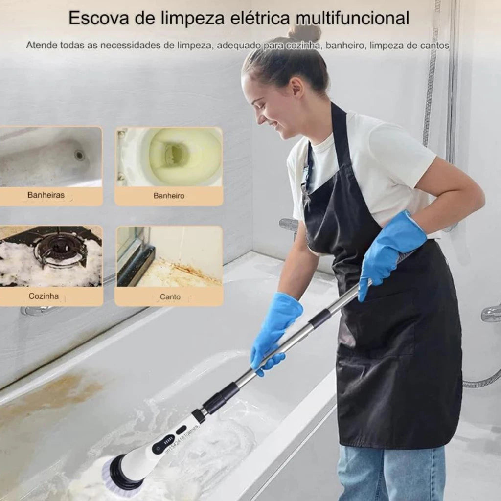 Escova Elétrica de Limpeza Gira 360 + 9 acessórios