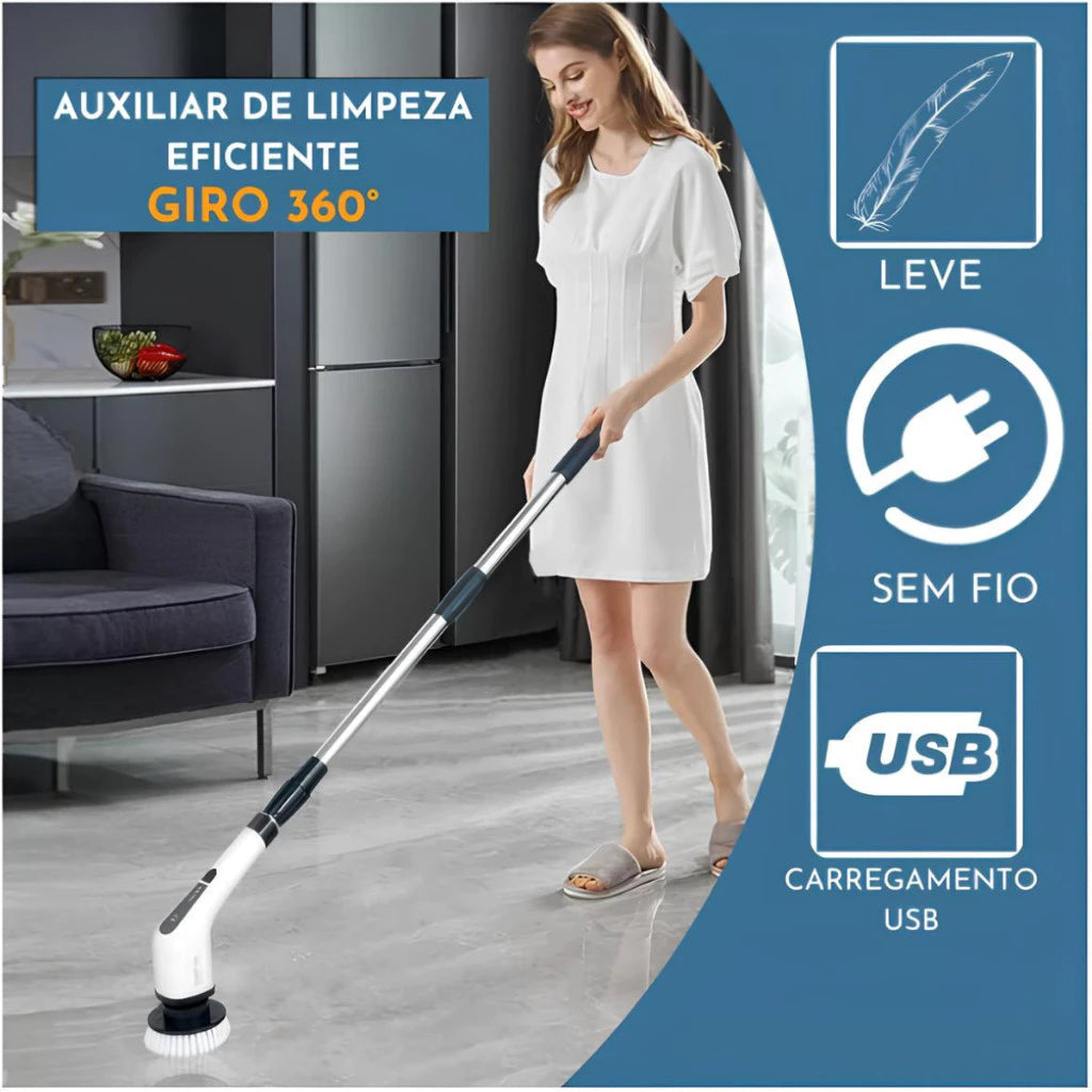 Escova Elétrica de Limpeza Gira 360 + 9 acessórios