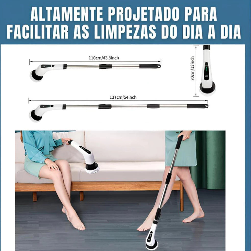 Escova Elétrica de Limpeza Gira 360 + 9 acessórios