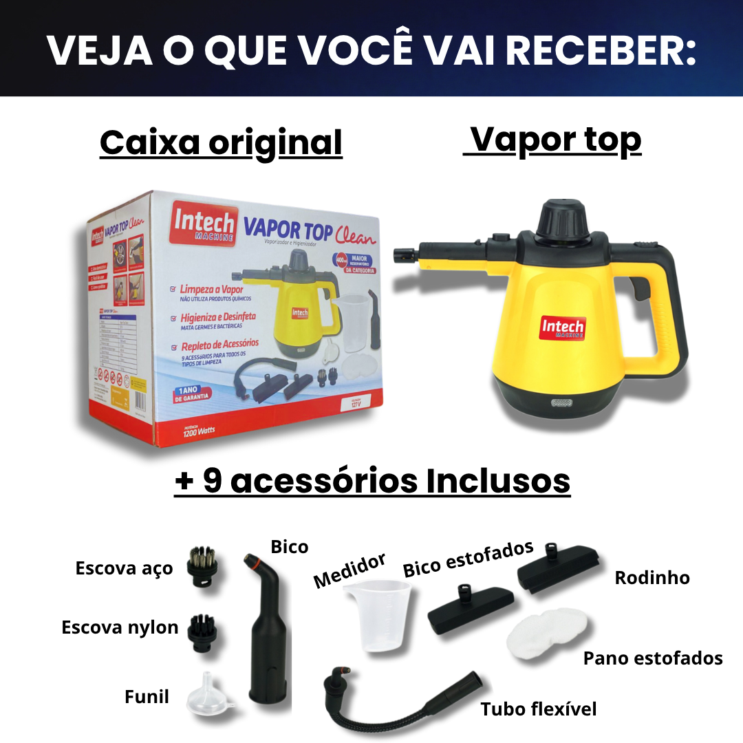 Limpador à Vapor + 9 acessórios + Frete Grátis