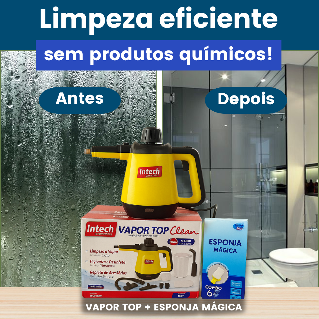 Limpador à Vapor com 9 acessórios + Brinde Esponja Mágica