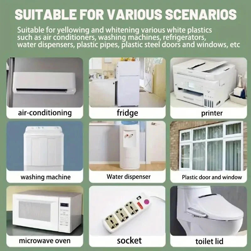 Plástico remover agente de limpeza amarelecimento ar condicionado máquina de lavar renovação aparelhos anti oxidação remover amarelo