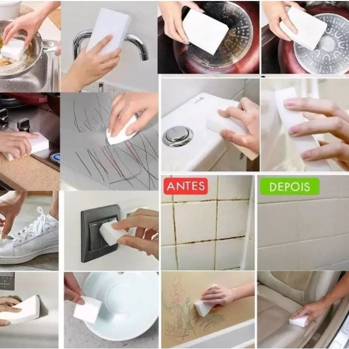 Kit Esponjas Mágica Bucha Melamina Tira Mancha Original Desengordura Limpeza