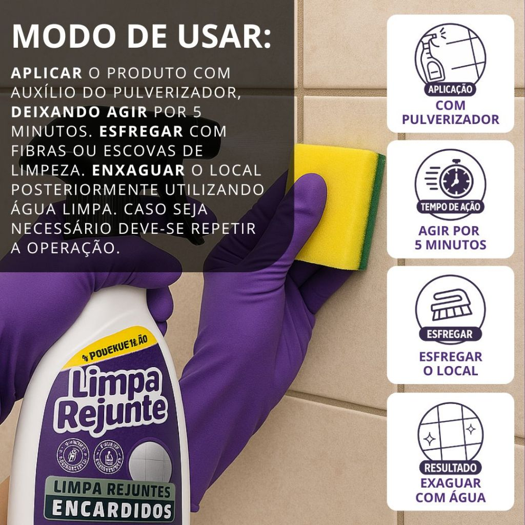 Limpador de Rejunte Pos Obra Ceramica Azulejos Remove Encardidos