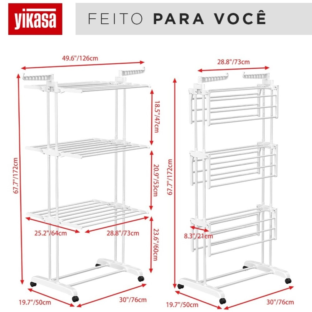 Varal De Chão Dobrável 3 Andares Branco