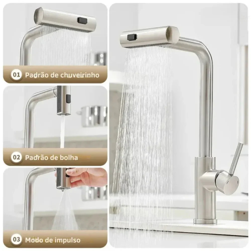 Torneira Cascata Flexível Multifuncional para Cozinha